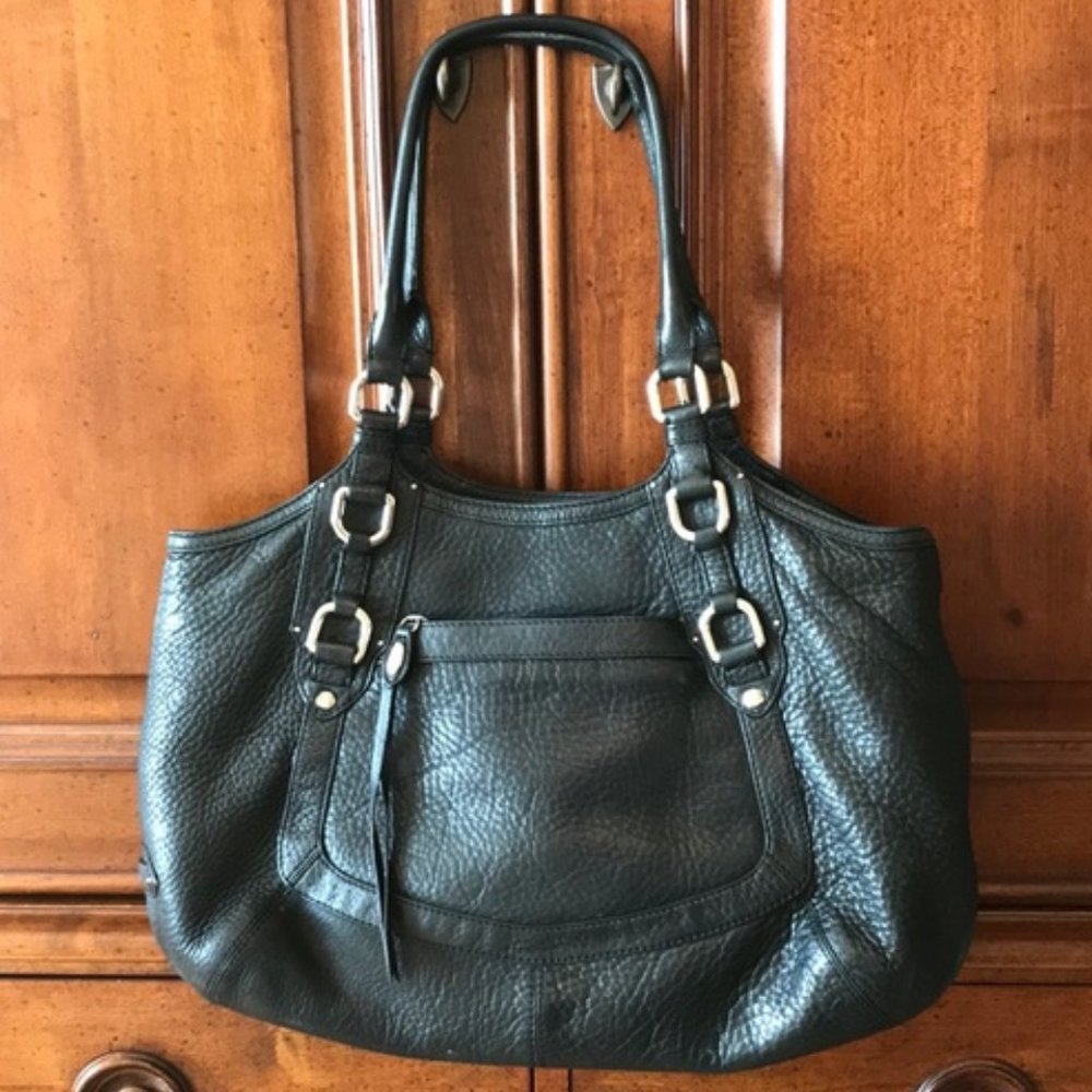 COLE HAAN Black Leather Pebbled Bag